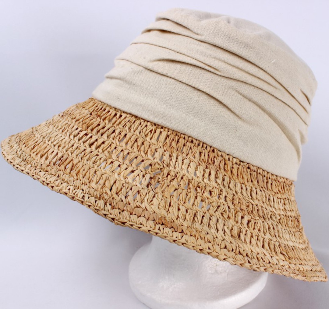 Fabric crown w raffia brim hat natural Style: HS/1403NAT image 0